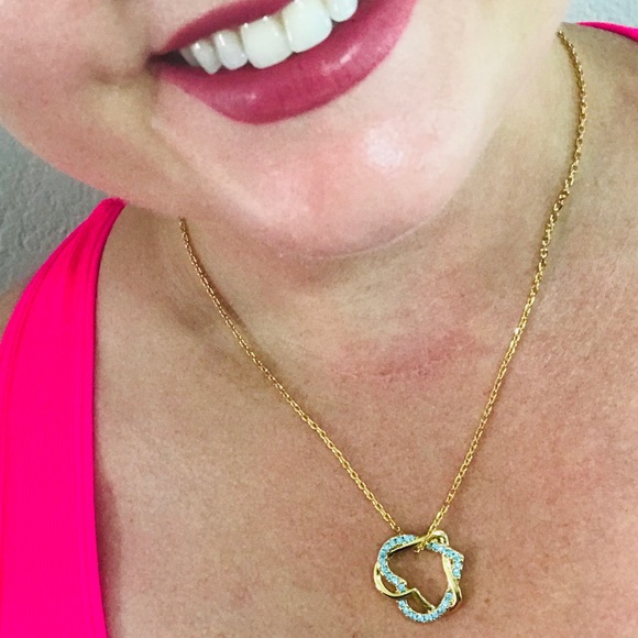 18k yellow gold plated, CZ hearts Necklace - Picture 2 of 8